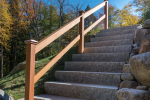 stone steps leading up to deck